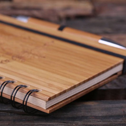Unique Pen Set w/ Etched Spiral Bamboo Notebook (3/4)