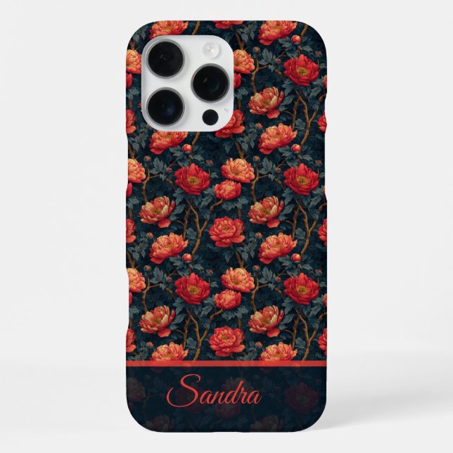 Unique Peonies Customizable Name Iphone Case (Back)