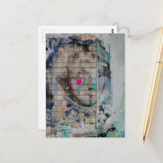Unique person mixed media Collage pink star Postcard