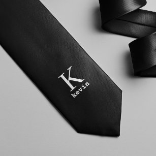 Unique personalised black and white monogram name neck tie