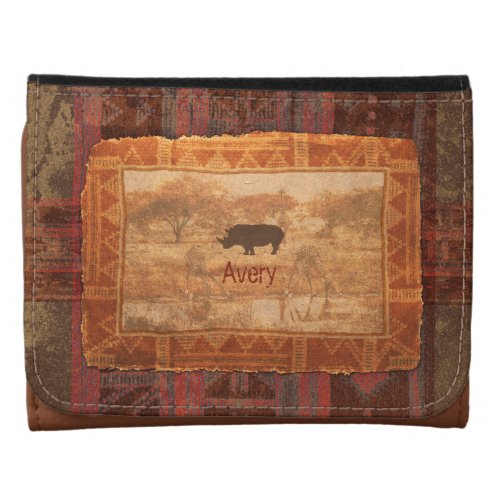 Unique Personalized African Safari Rhino Tri_fold Wallet