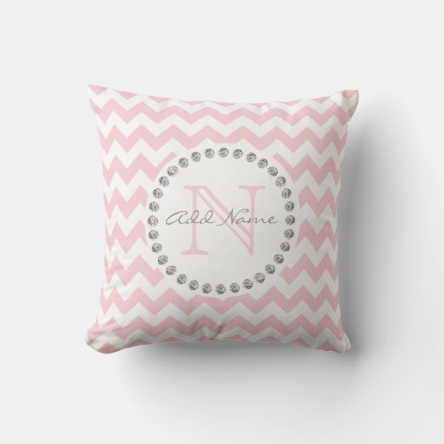 Unique Personalized Baby Pink Chevron - Diamonds Throw Pillow (Front)