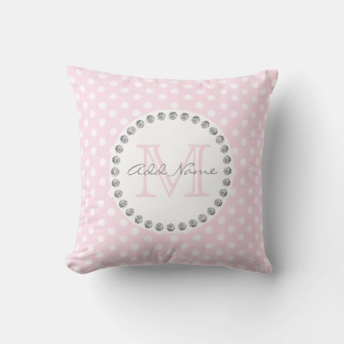 Unique Personalized Baby Pink Polka Dot _ Diamonds Throw Pillow