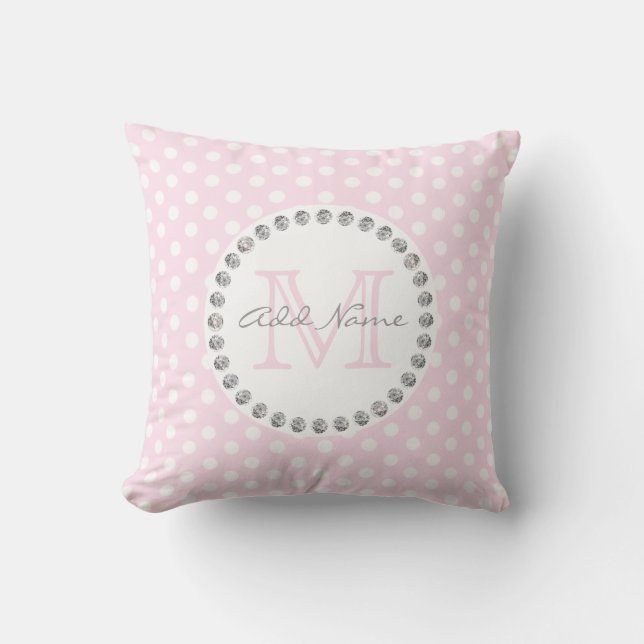Unique Personalized Baby Pink Polka Dot - Diamonds Throw Pillow (Front)
