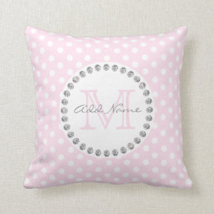 Unique Personalized Baby Pink Polka Dot - Diamonds Throw Pillow