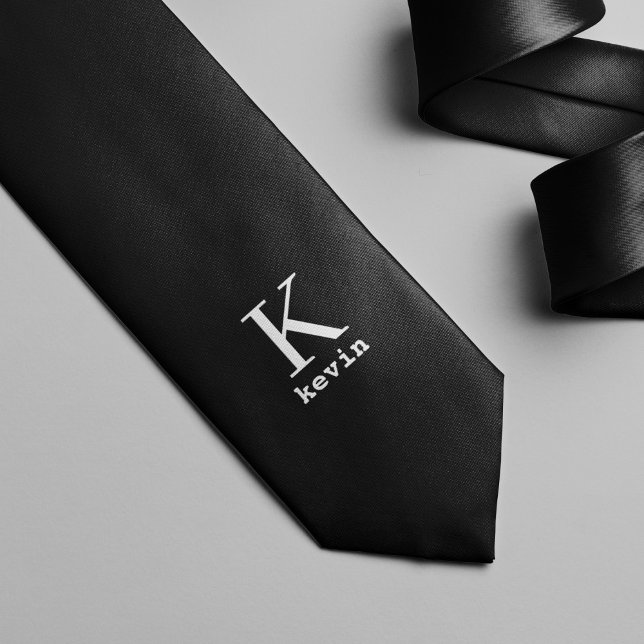 Unique personalized black and white monogram name neck tie (Creator Uploaded)