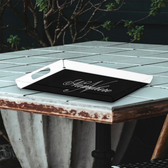 Unique Personalized Black and White Name Monogram Acrylic Tray (Creator Uploaded)