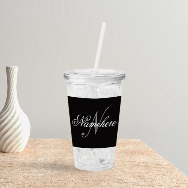 Unique Personalized Black and White Name Monogram Acrylic Tumbler (Creator Uploaded)