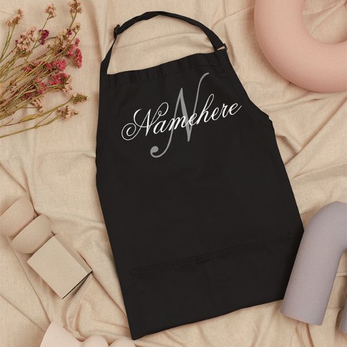 Unique Personalized Black and White Name Monogram Apron