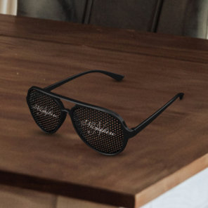 Unique Personalized Black and White Name Monogram Aviator Sunglasses