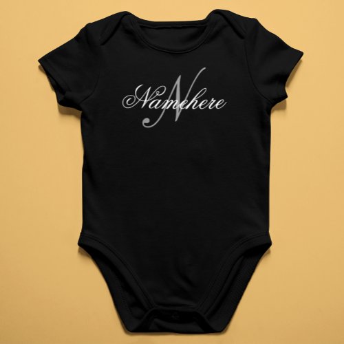 Unique Personalized Black and White Name Monogram Baby Bodysuit