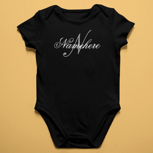Unique Personalized Black and White Name Monogram Baby Bodysuit (Creator Uploaded)