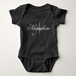 Unique Personalized Black and White Name Monogram Baby Bodysuit