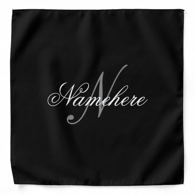 Unique Personalized Black and White Name Monogram Bandana (Front)