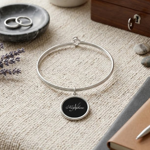 Unique Personalized Black and White Name Monogram Bangle Bracelet