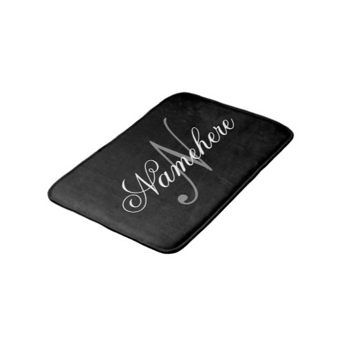 Unique Personalized Black and White Name Monogram Bath Mat