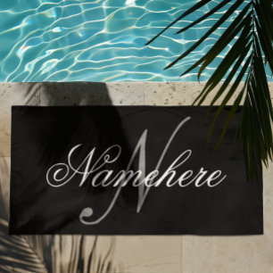 Unique Personalized Black and White Name Monogram Beach Towel