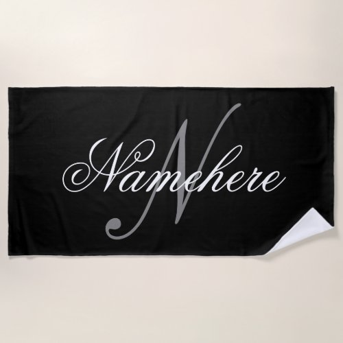 Unique Personalized Black and White Name Monogram Beach Towel