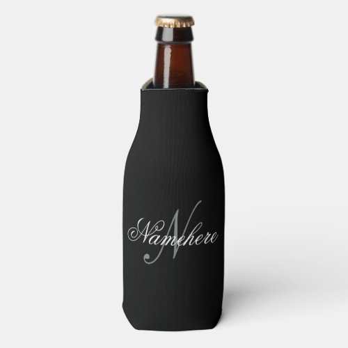 Unique Personalized Black and White Name Monogram Bottle Cooler