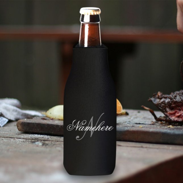 Unique Personalized Black and White Name Monogram Bottle Cooler (Creator Uploaded)
