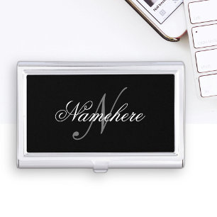 Unique Personalized Black and White Name Monogram Business Card Case