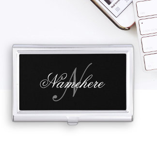 Unique Personalized Black and White Name Monogram Business Card Case