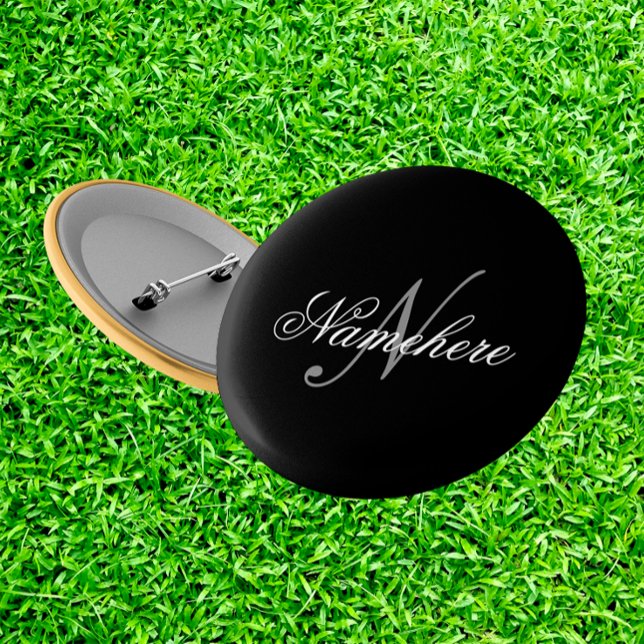 Unique Personalized Black and White Name Monogram Button (Creator Uploaded)