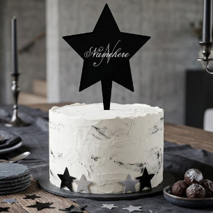 Unique Personalized Black and White Name Monogram Cake Topper