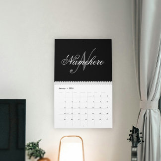 Unique Personalized Black and White Name Monogram Calendar
