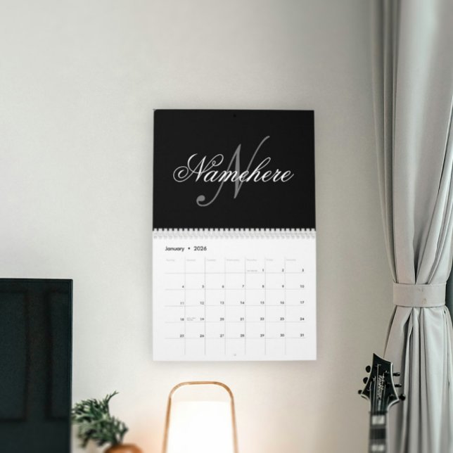 Unique Personalized Black and White Name Monogram Calendar (Creator Uploaded)