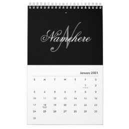 Unique Personalized Black and White Name Monogram Calendar
