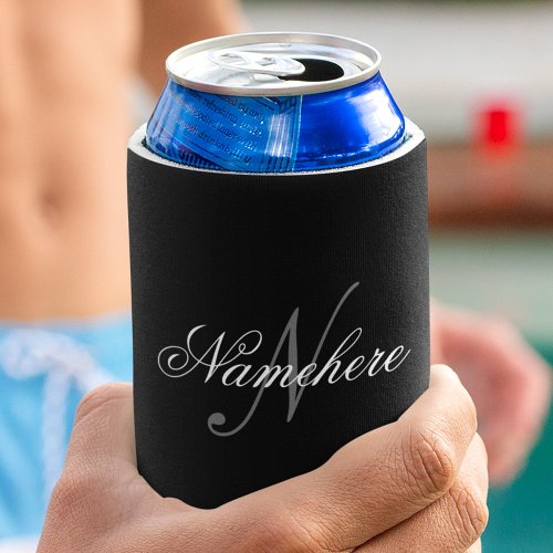Unique Personalized Black and White Name Monogram Can Cooler