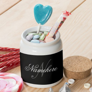 Unique Personalized Black and White Name Monogram Candy Jar