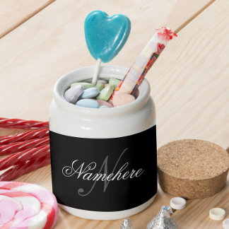 Unique Personalized Black and White Name Monogram Candy Jar