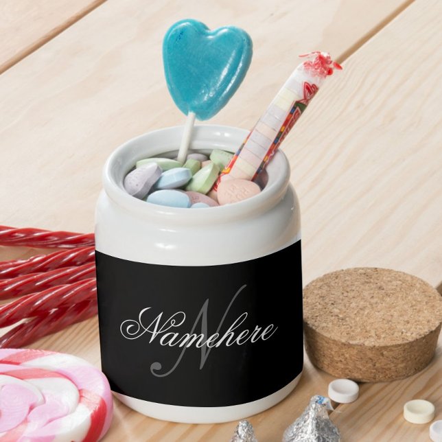 Unique Personalized Black and White Name Monogram Candy Jar (Creator Uploaded)