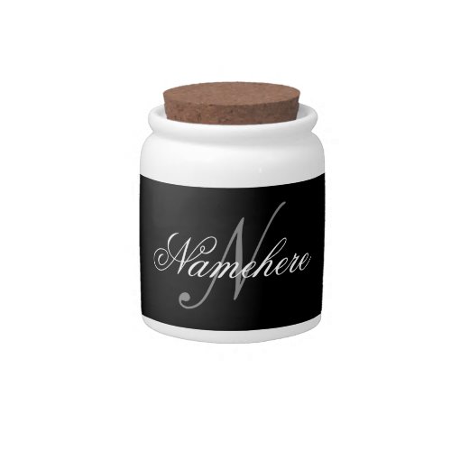 Unique Personalized Black and White Name Monogram Candy Jar