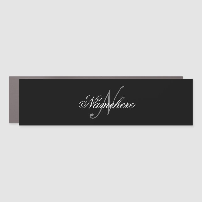 Unique Personalized Black and White Name Monogram Car Magnet (Front)