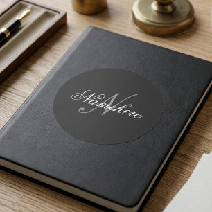 Unique Personalized Black and White Name Monogram Classic Round Sticker