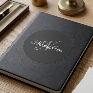 Unique Personalized Black and White Name Monogram Classic Round Sticker