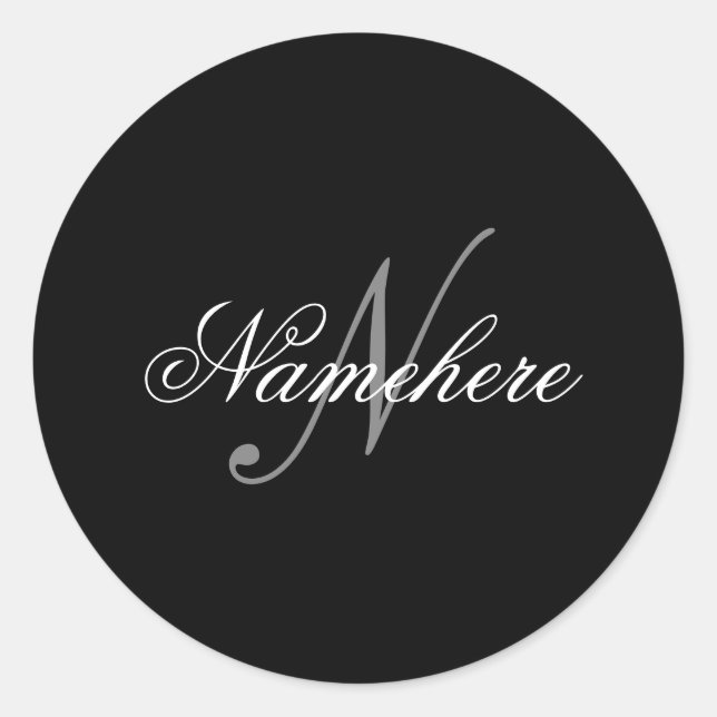 Unique Personalized Black and White Name Monogram Classic Round Sticker (Front)
