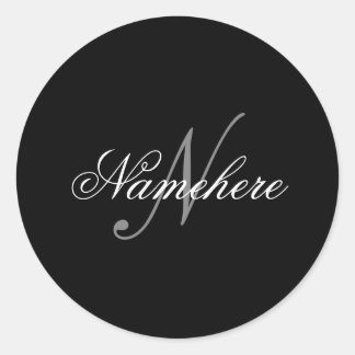 Unique Personalized Black and White Name Monogram Classic Round Sticker