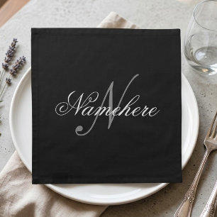 Unique Personalized Black and White Name Monogram Cloth Napkin