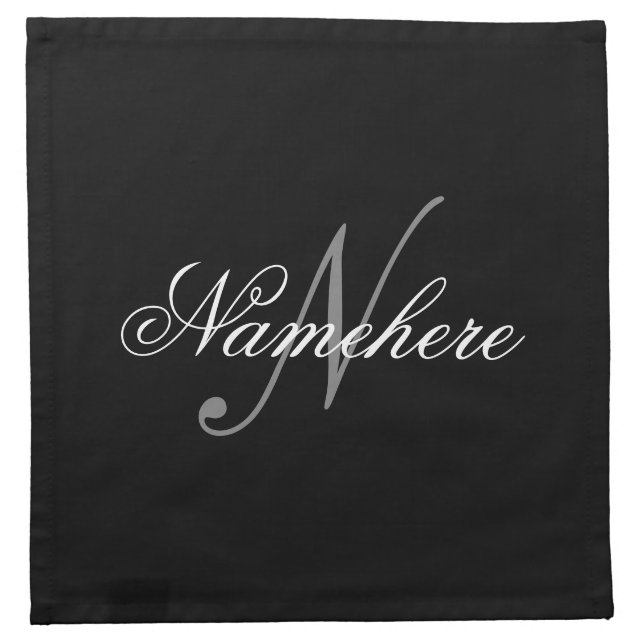 Unique Personalized Black and White Name Monogram Cloth Napkin (Front)