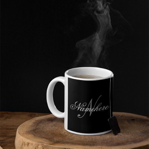 Unique Personalized Black and White Name Monogram Coffee Mug