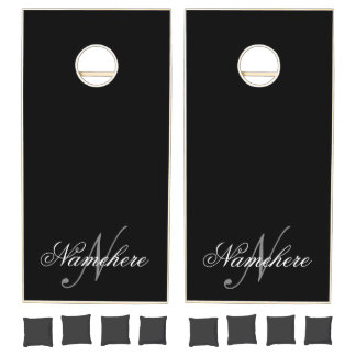 Unique Personalized Black and White Name Monogram Cornhole Set