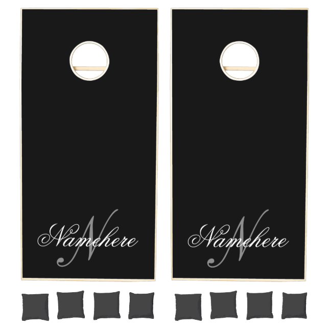 Unique Personalized Black and White Name Monogram Cornhole Set (Set)