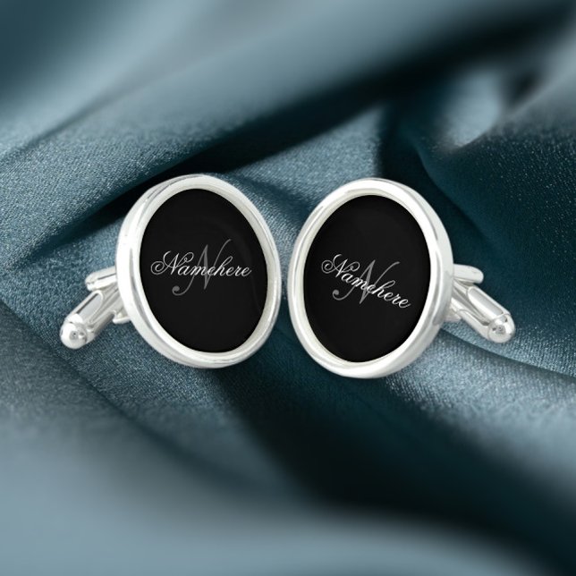 Unique Personalized Black and White Name Monogram Cufflinks (Creator Uploaded)