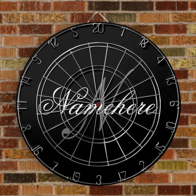 Unique Personalized Black and White Name Monogram Dart Board (Creator Uploaded)