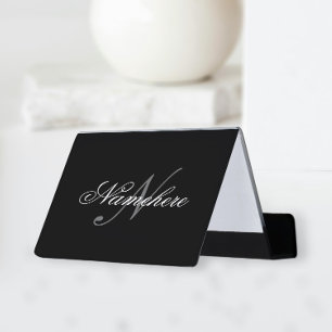 Unique Personalized Black and White Name Monogram Desk Business Card Holder