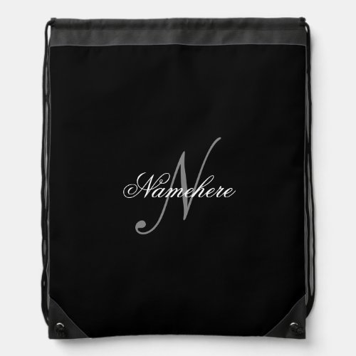 Unique Personalized Black and White Name Monogram  Drawstring Bag